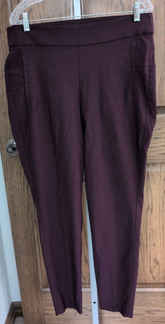 Elle Womens Pants Large L Stretch Skinny Leg Pull On Deep Burgundy Maroon Career